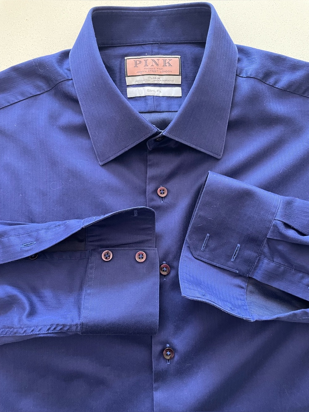 Thomas Pink - all cotton navy blue dress shirt Size 17.5” neck